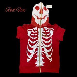 NWT Redfox Women’s Red or Black Short Sleeve Skeleton Hoodie W/Face